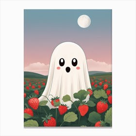 Cute Ghost In Strawberry Fields Illustration (6) Canvas Print