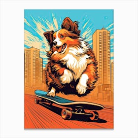 Shetland Sheepdog (Sheltie) Dog Skateboarding Illustration 2 Canvas Print