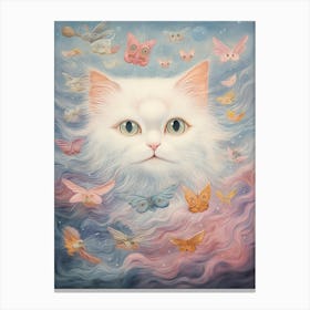 Surreal Cat With Clouds And Butterflies, Louis Wain Canvas Print
