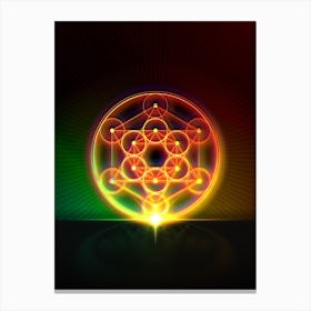 Neon Geometric Glyph in Watermelon Green and Red on Black n.0405 Canvas Print