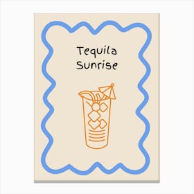 Tequila Sunrise Doodle Poster Blue & Orange Canvas Print