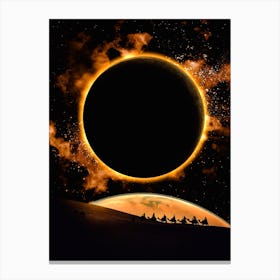 Solar Eclipse In Desert And Camels Canvas Print