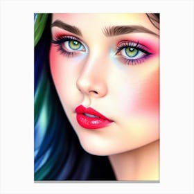 Portrait Of A Girl With Colorful Makeup Canvas Print