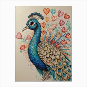 Peacock With Hearts 2 Canvas Print