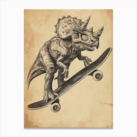 Vintage Protoceratops On A Skateboard Canvas Print