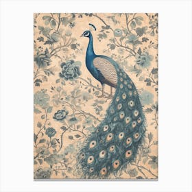 Blue & Sepia Peacock Wallpaper Inspired Canvas Print