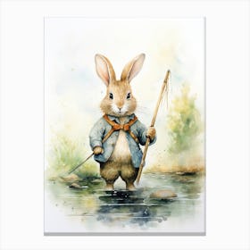 Bunny Fishing Rabbit Prints Watercolour 2 Canvas Print