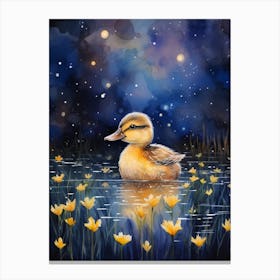 Mixed Media Duckling With Fireflies 3 Canvas Print