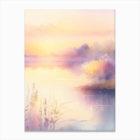 Sunrise Over Lake Waterscape Gouache 3 Canvas Print