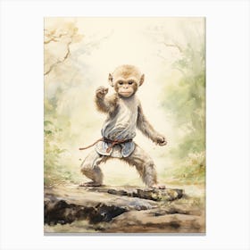 Monkey Painting Practicing Tai Chi Watercolour 4 Canvas Print