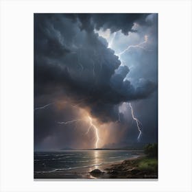 Lightning Over The Ocean 1 Canvas Print