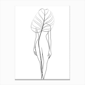 Line Art Woman Body And Leaf 2 Canvas Print