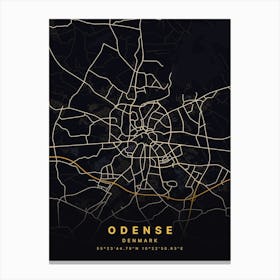 Odense Denmark Black And Gold Map Canvas Print