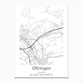 Oftringen,Switzerland Minimalist Map Canvas Print