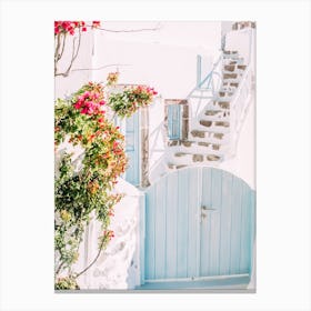 Pastel Blue Gate On Santorini Canvas Print