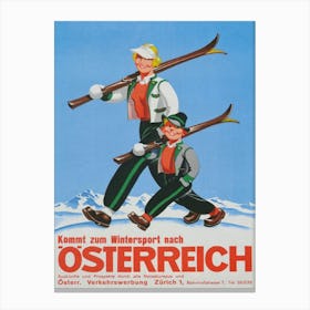 Wintersport Osterreich, Mom and Son Skiers in Austria Vintage Ski Poster Canvas Print