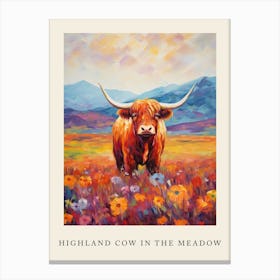 Highland Cow In The Meadow Canvas Print