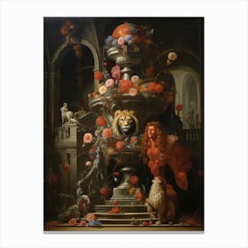 Lion In A Fountain Canvas Print