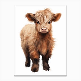 Simple Portrait Of Highland Cow Calf Canvas Print
