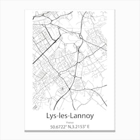 Lys Les Lannoy,France Minimalist Map Canvas Print