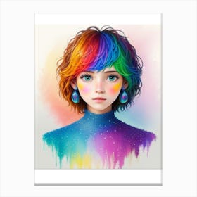 Visual Girl With Rainbow Hair, Authentic piece Canvas Print