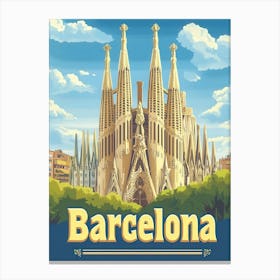 Aihrgdesign A Vintage Travel Poster Of Barcelona Canvas Print