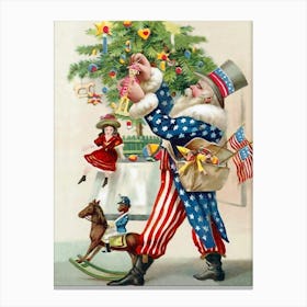 Patriot Santa Decorating A Christmas Tree Canvas Print