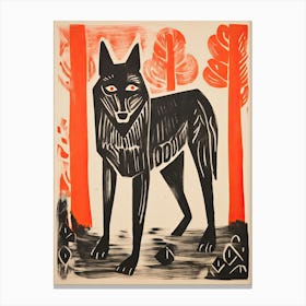 Wolf, Woodblock Animal  Drawing 2 Canvas Print
