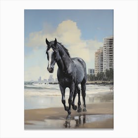 A Horse Oil Painting In Panema Beach, Brazil, Portrait 2 Canvas Print