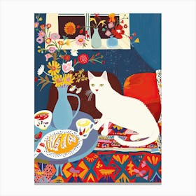 Tea Time With A Egyptian Mau Cat 1 Canvas Print