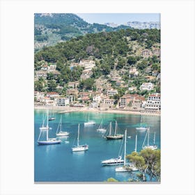 Port Soller Mallorca Sailboats In The Bay Canvas Print