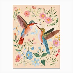 Folksy Floral Animal Drawing Hummingbird Canvas Print