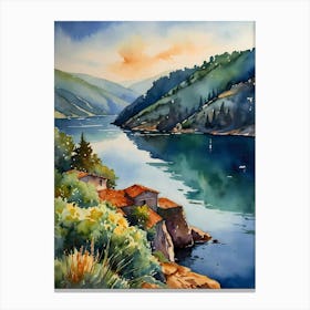 Watercolour Of A Lake Canvas Print