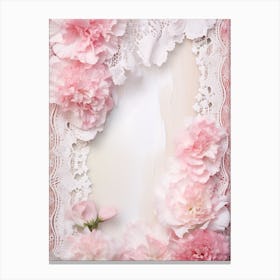 Pink Carnations On Lace Background Photo 1 Canvas Print