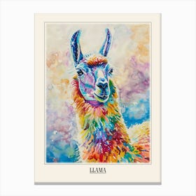 Llama Colourful Watercolour 4 Poster Canvas Print