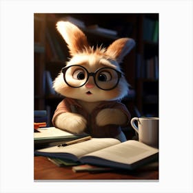 Adorable Bunny's Study Hour Print Canvas Print