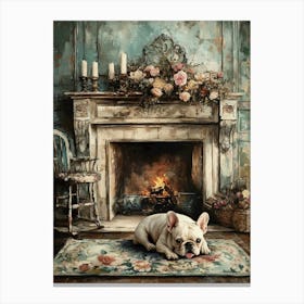 French Bulldog In Front Of Fireplace 2 Canvas Print