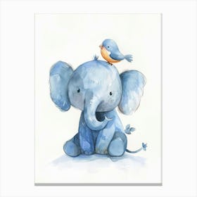 Small Joyful Elephant With A Bird On Its Head 1 Canvas Print