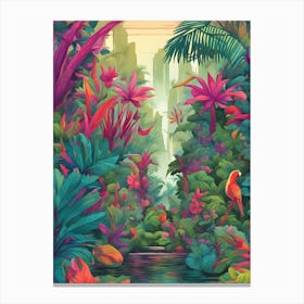 Tropical Forest And River Multicoloured Canvas Print