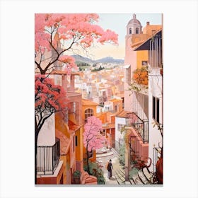 Tenerife Spain 2 Vintage Pink Travel Illustration Canvas Print