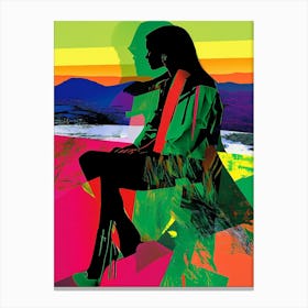 Woman Sitting On A Rock 1 Canvas Print