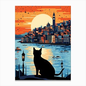 Istanbul, Turkey Skyline With A Cat 1 Canvas Print
