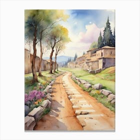 Watercolor Of An Ancient Road.1 Canvas Print