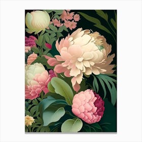Borders And Edges Peonies 1 Colourful Vintage Sketch Canvas Print