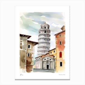 Pisa, Tuscany, Italy 3 Watercolour Travel Poster Canvas Print