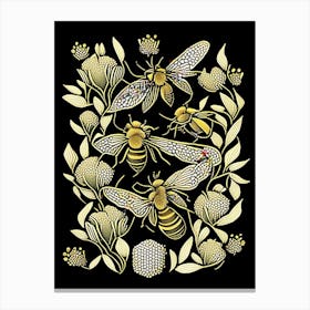 Colony Of Bees Black 3 William Morris Style Canvas Print