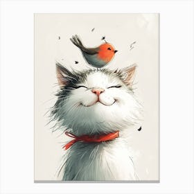 Cute Cat With Bird Canvas Print