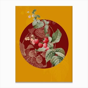 Vintage Botanical Red Berries on Circle Red on Yellow n.0330 Canvas Print