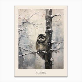 Vintage Winter Animal Painting Poster Raccoon 1 Canvas Print
