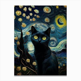 Van Gogh S Funny Black Cat Canvas Print